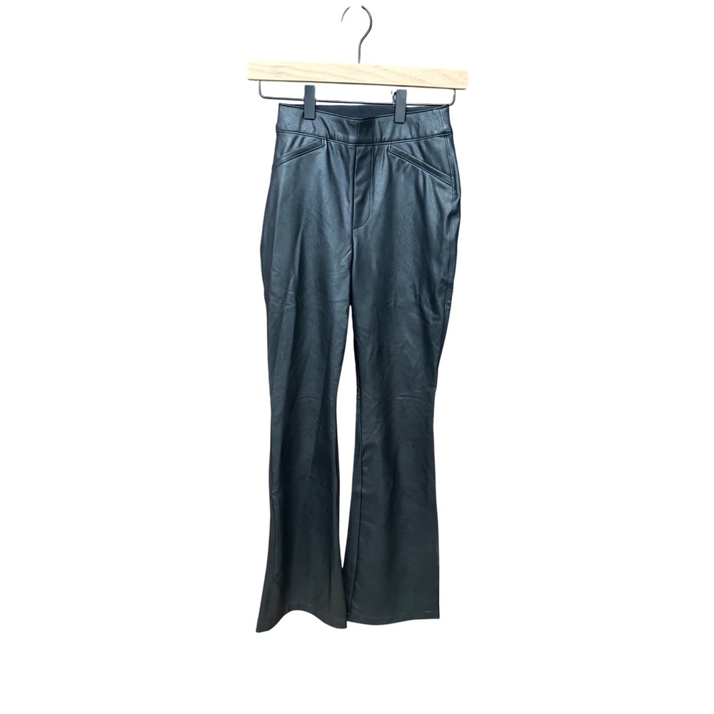 Spanx Faux Leather Flare Pants Black High Rise XS Pull On Trousers 20306R